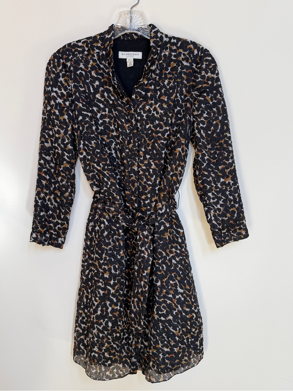 Burberry Black, Brown & Cream Animal-Print Long Sleeve Shirt Dress US size 4.